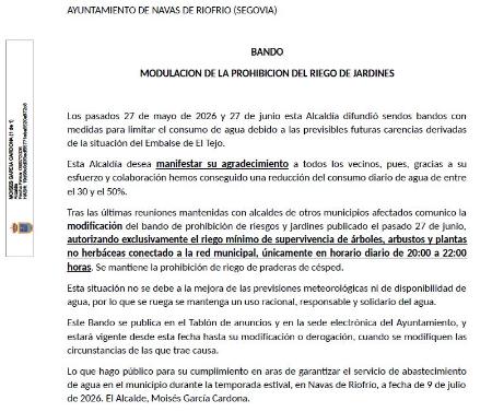 Imagen BANDO MODULACION DE LA PROHIBICION DEL RIEGO DE JARDINES